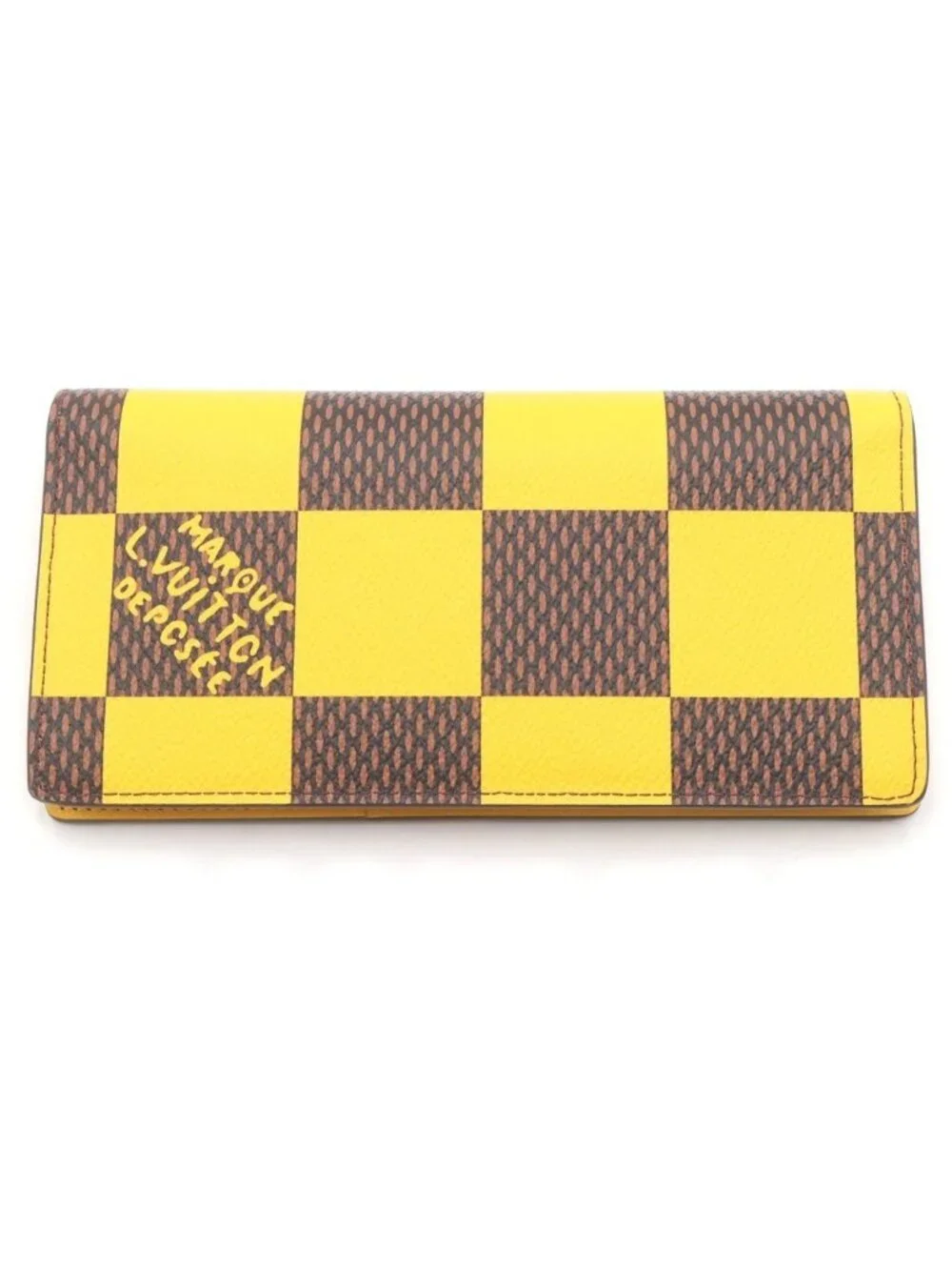 Louis Vuitton Damier Pop Portefeuille Brazza NM Wallet Leather Yellow Brown